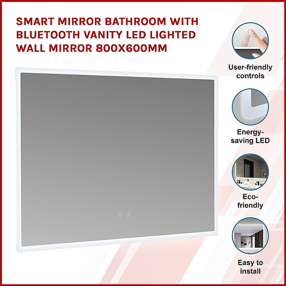 Smart Mirror Bathroom with Bluetooth Vanity LED Lighted Wall Mirror 800x600mm