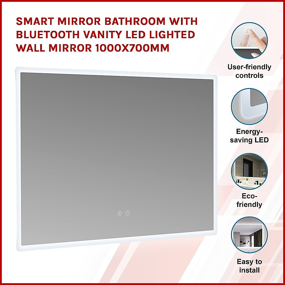 Smart Mirror Bathroom with Bluetooth Vanity LED Lighted Wall Mirror 1000x700mm