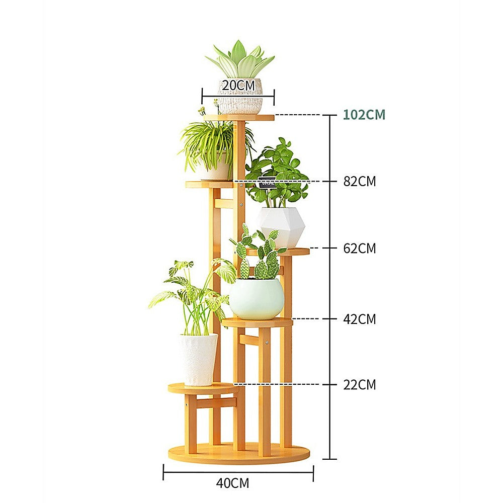 5 Tiers Vertical Bamboo Plant Stand Staged Flower Shelf Rack Outdoor Garden