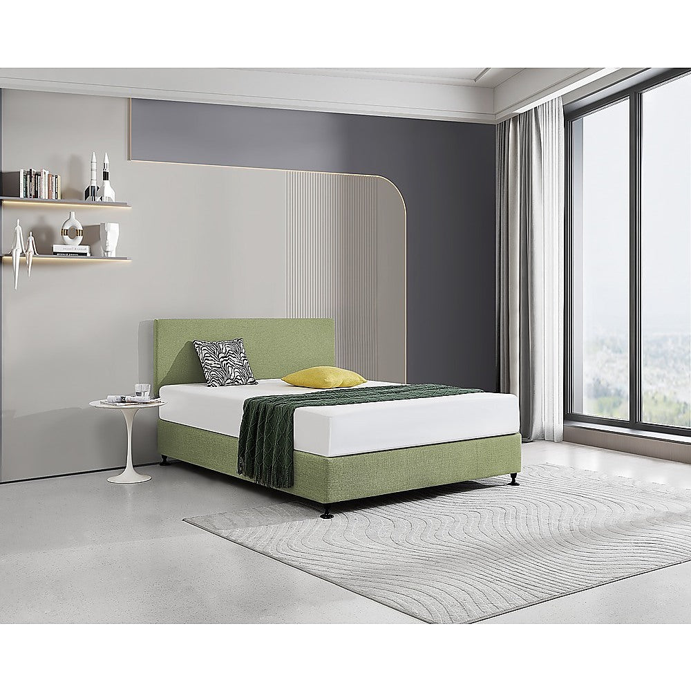 Linen Fabric Queen Bed Deluxe Headboard Bedhead - Olive Green