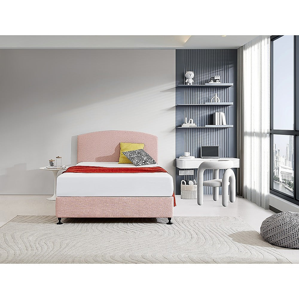 Linen Fabric Double Bed Curved Headboard Bedhead - Pale Pink