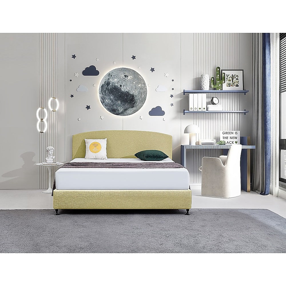 Linen Fabric King Bed Curved Headboard Bedhead - Sulfur Yellow