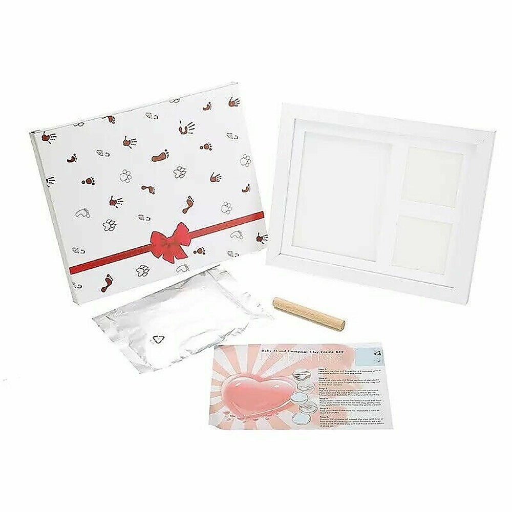 Baby Hand &amp; Foot Print Clay Cast Kit Photo Picture Frame Christening Gift