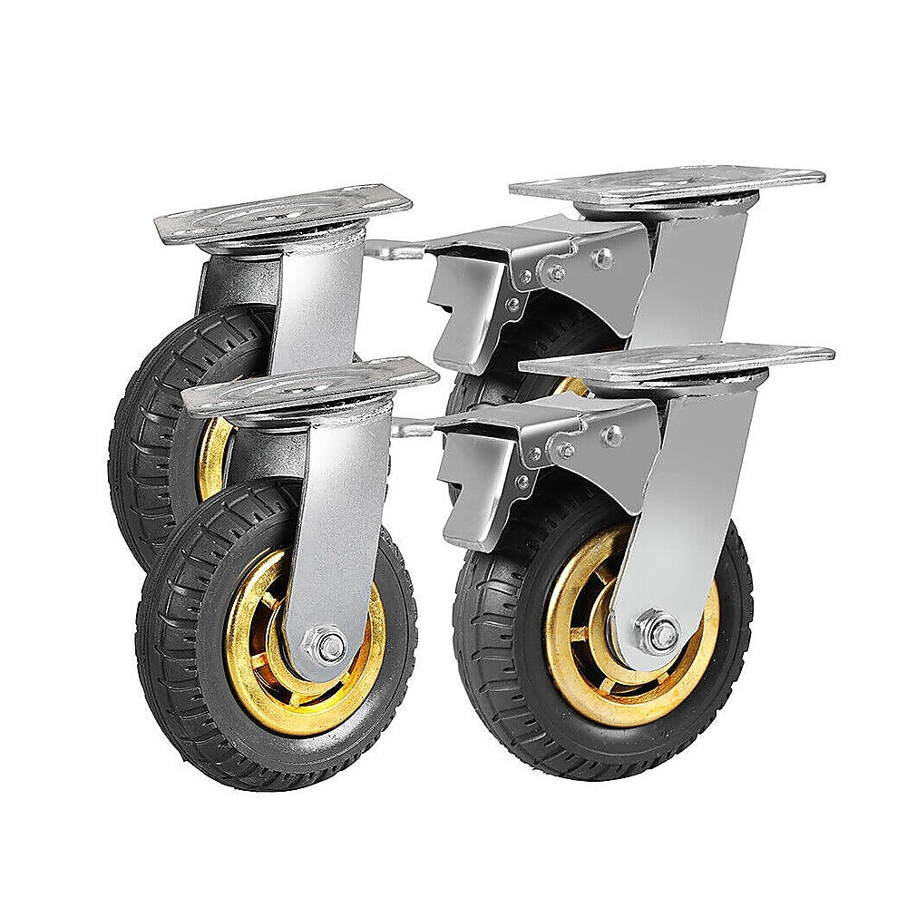 Castor Wheels 4 x 6" 150mm Swivel Silent Caster 2 Brakes 1000KG
