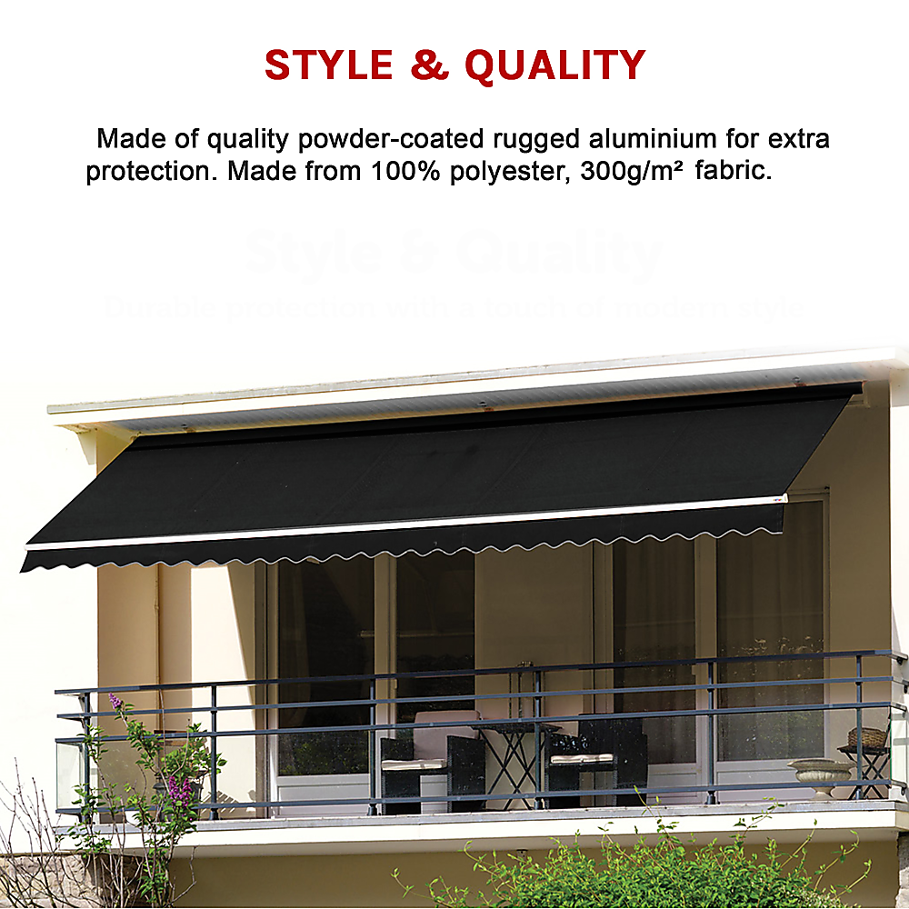Outdoor Folding Arm Awning Retractable Sunshade Canopy Black 4.0m x 2.5m
