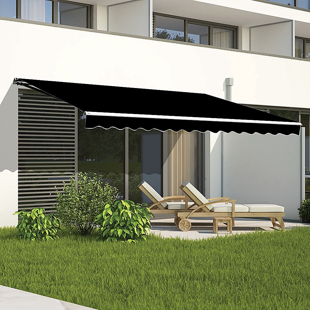Motorised Outdoor Folding Arm Awning Retractable Sunshade Canopy Black 5.0m x 2.5m