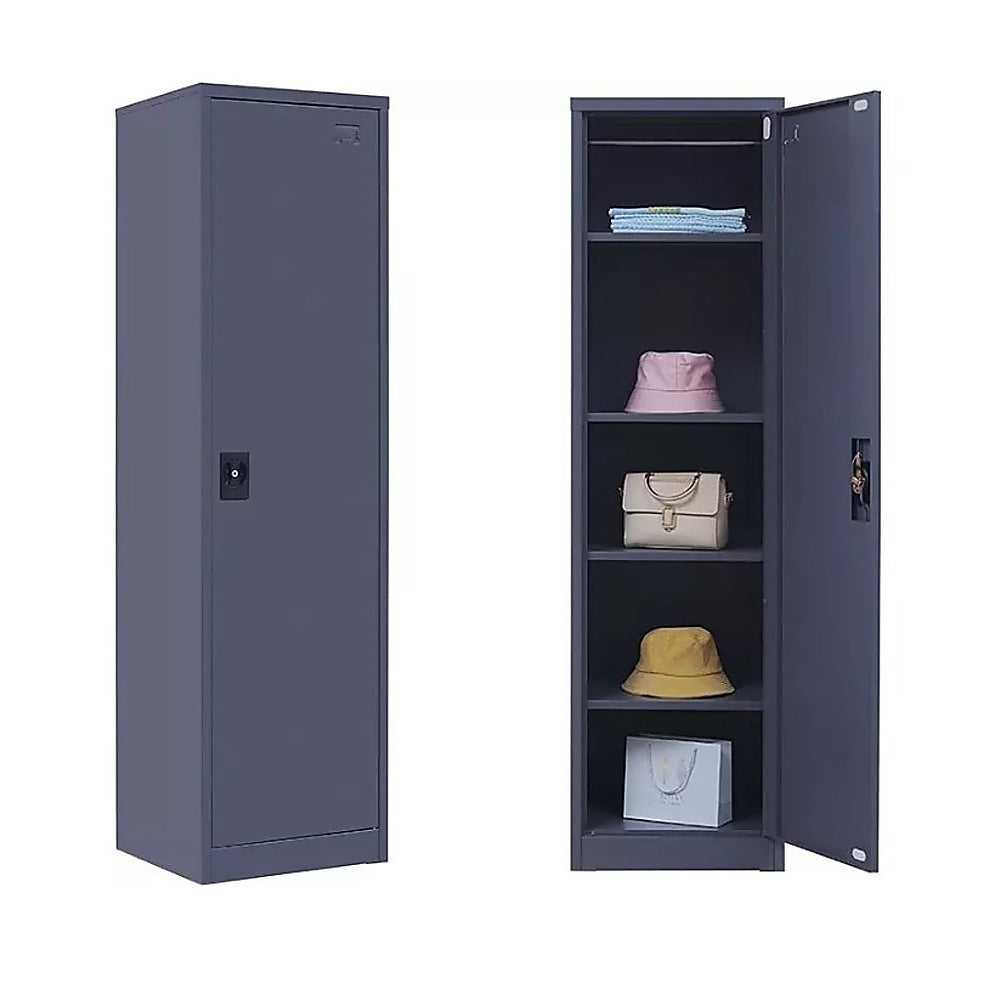 Single-Door Metal Tall Cabinet Shelf Storage for Home Office Gym