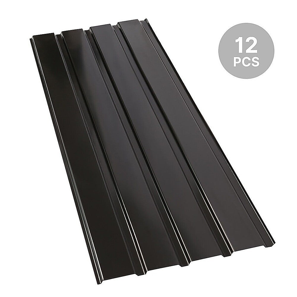 12 PCs Corrugated Roof Sheets Profile Galvanized Metal Roofing Carport Black