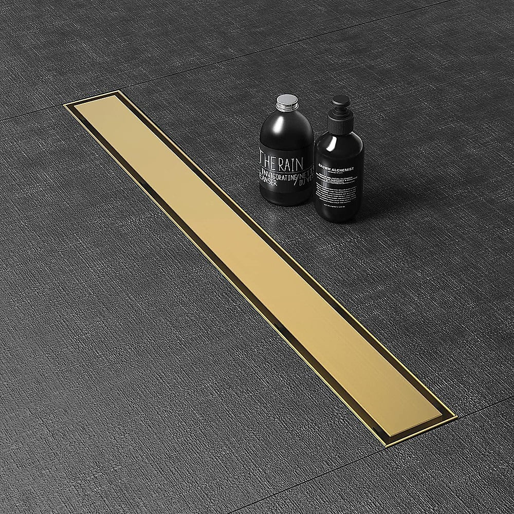 1000mm Tile Insert Bathroom Shower Brushed Brass Grate Drain w/Centre outlet Floor Waste