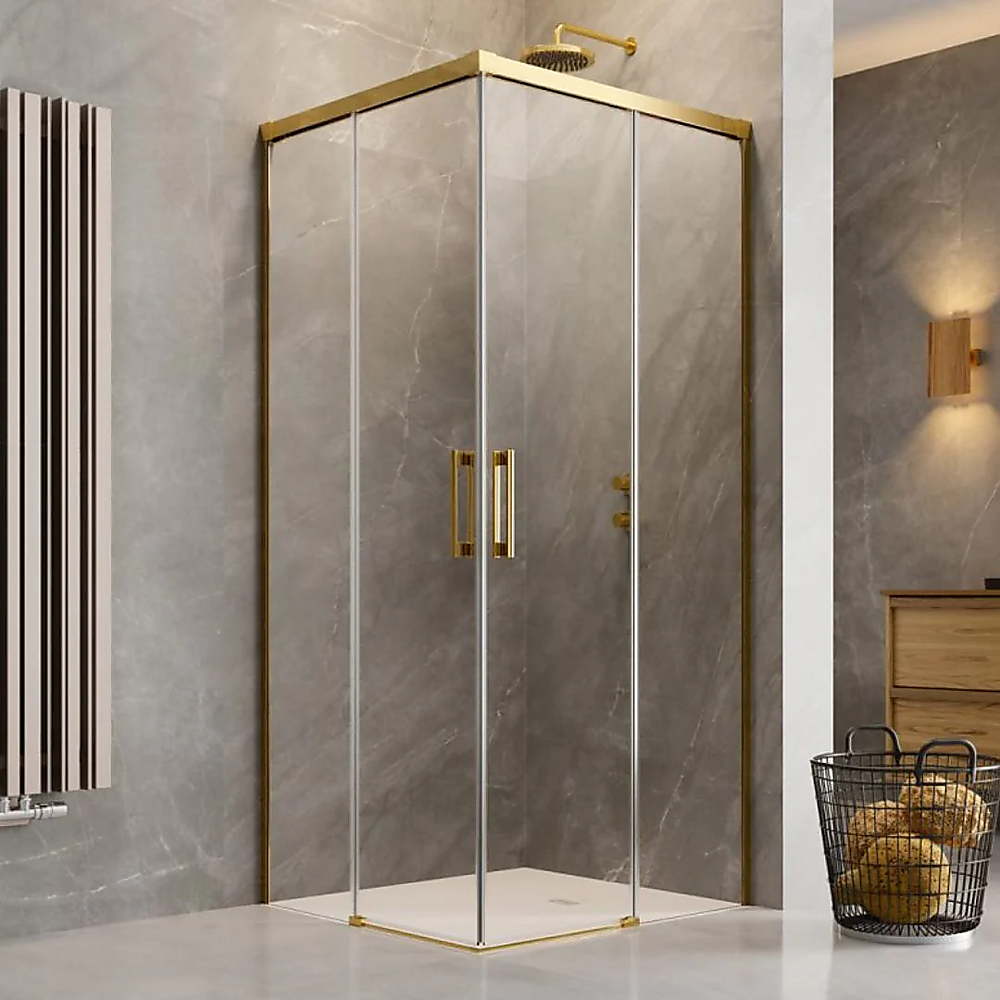 Adjustable 900x900mm Double Sliding Door Glass Shower Screen in Gold