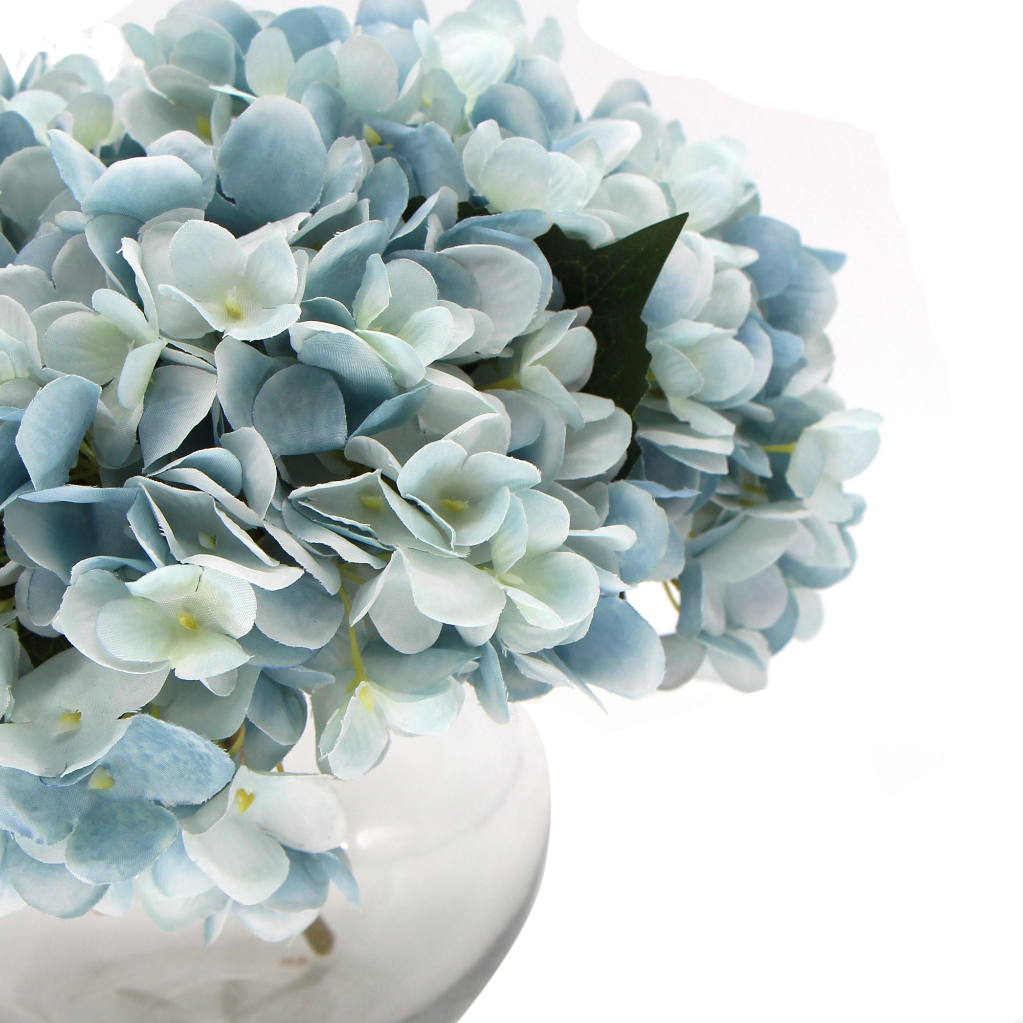 Premium Faux Hydrangea With Glass Vase (Artificial Flowering Blue Hydrangea) 23cm