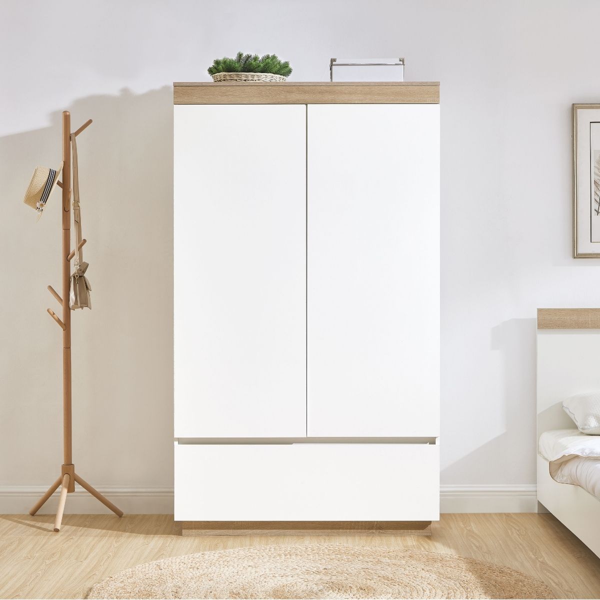 Aiden Industrial Contemporary White Oak Wardrobe