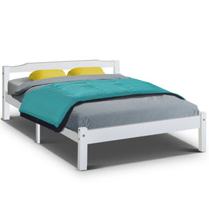 Artiss Double Full Size Wooden Bed Frame Mattress Base Timber Platform White