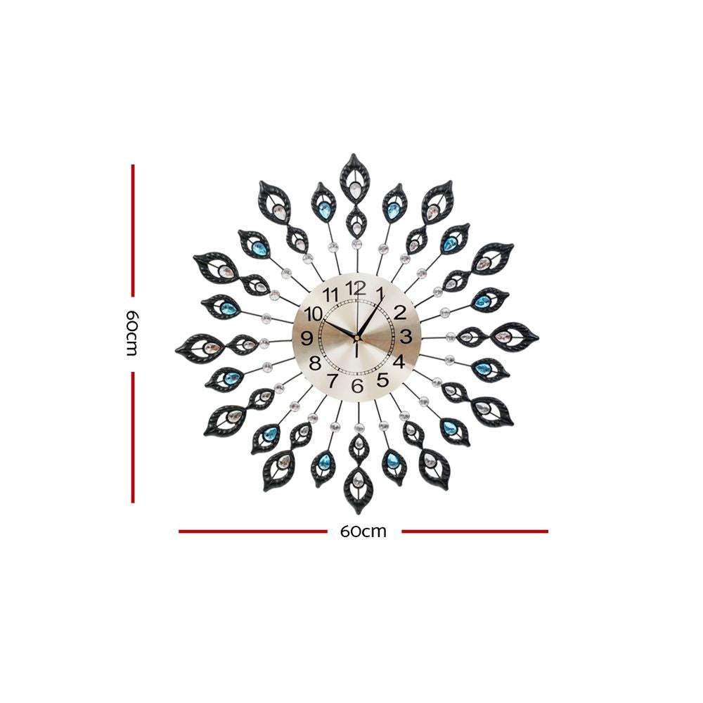 Artiss Wall Clock 60cm Large 3D Modern Crystal Luxury Silent Round Home Decor