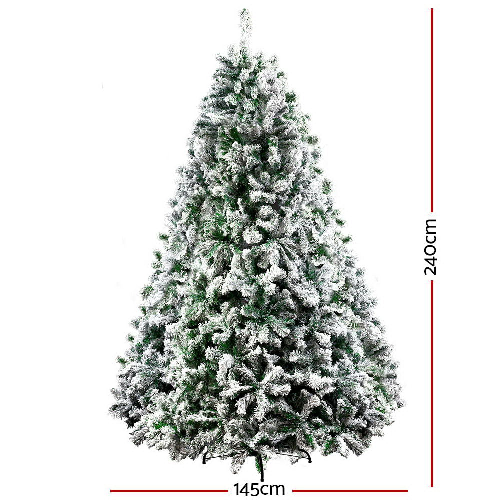 Jingle Jollys Christmas Tree 2.4M Xmas Trees Decorations Snowy 1500 Tips