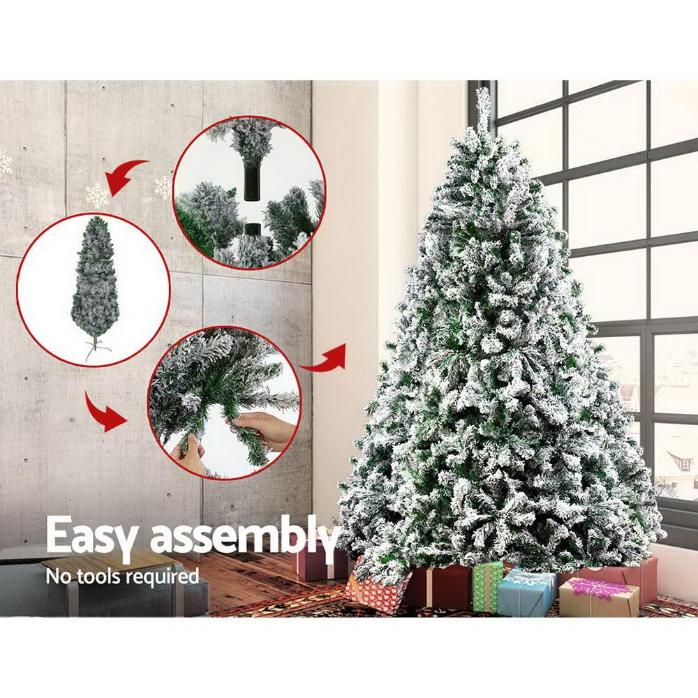 Jingle Jollys Christmas Tree 2.4M Xmas Trees Decorations Snowy 1500 Tips
