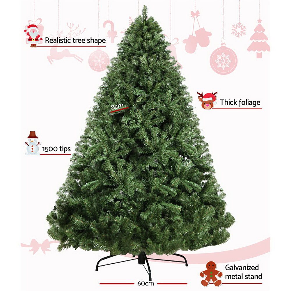 Jingle Jollys Christmas Tree 2.4M Xmas Trees Decorations Green 1500 Tips