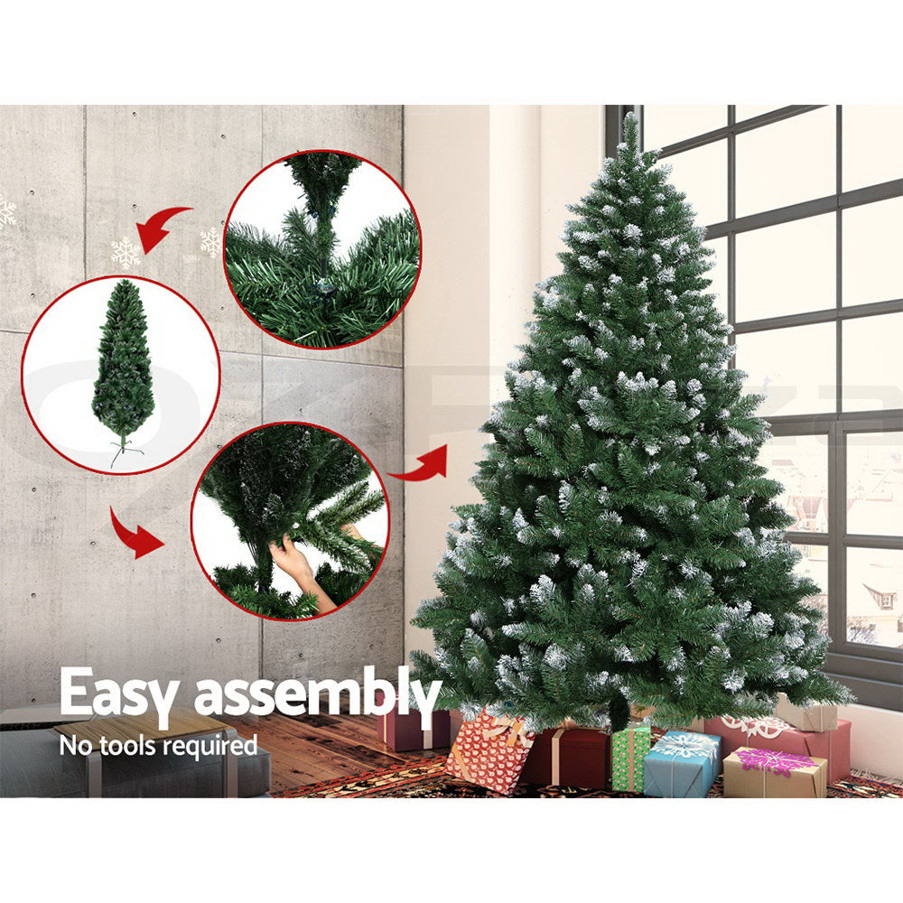 Jingle Jollys Christmas Tree 1.8M Xmas Trees Decorations Snowy Green 800 Tips