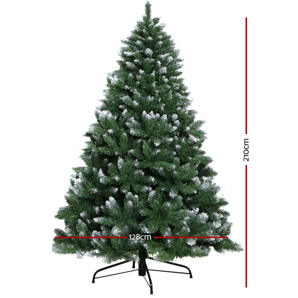 Jingle Jollys Christmas Tree 2.1M Xmas Trees Decorations Snowy Green 1000 Tips