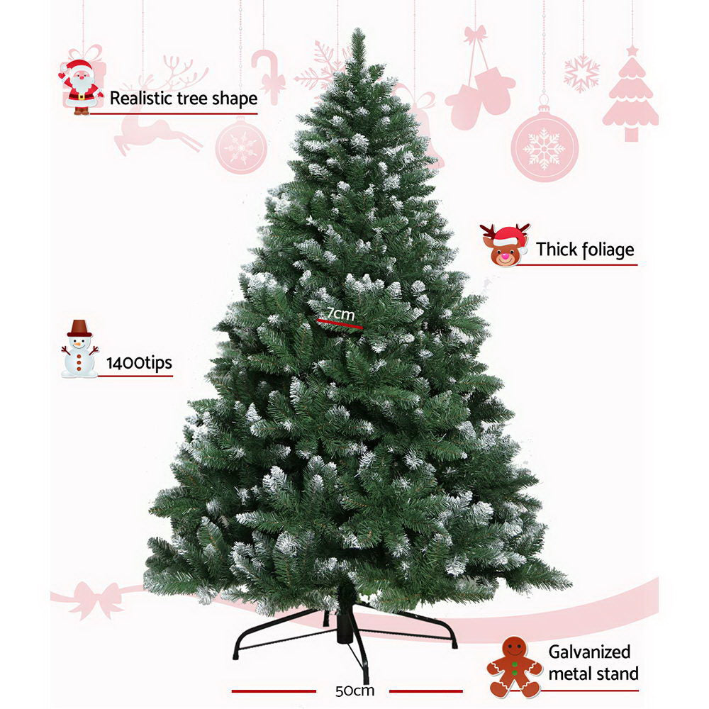 Jingle Jollys Christmas Tree 2.4M Xmas Trees Decorations Snowy Green 1400 Tips