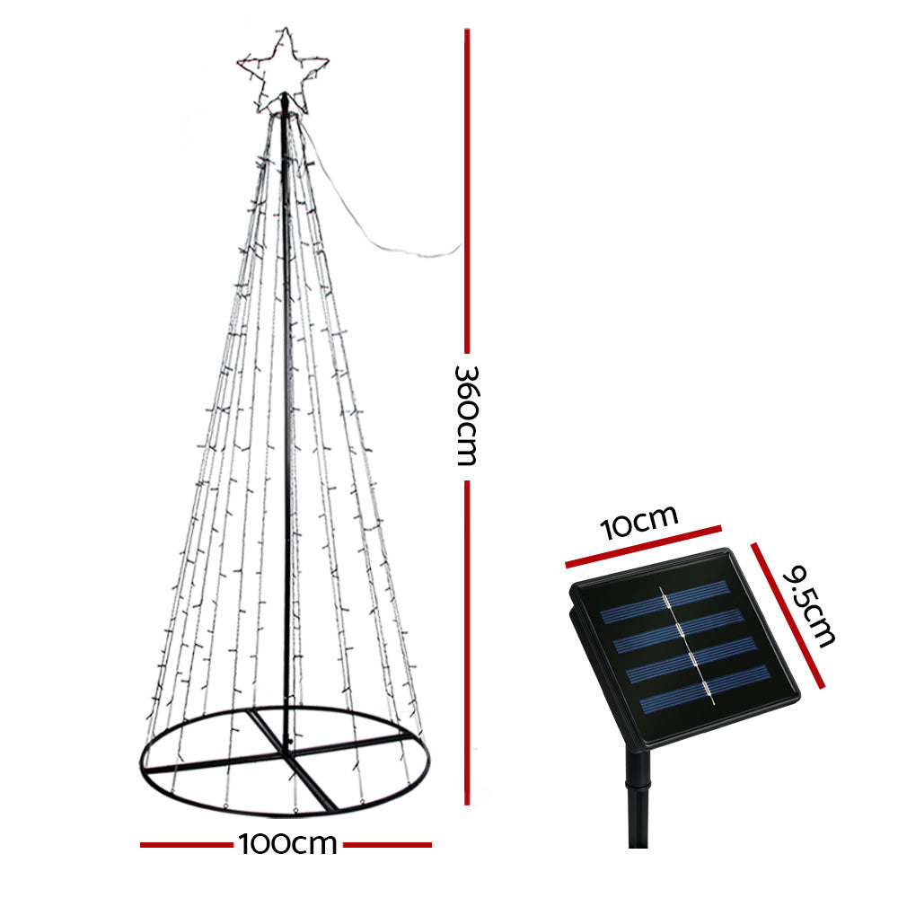Jingle Jollys Solar Christmas Tree 3.6M LED Xmas Tree 8 Light Modes