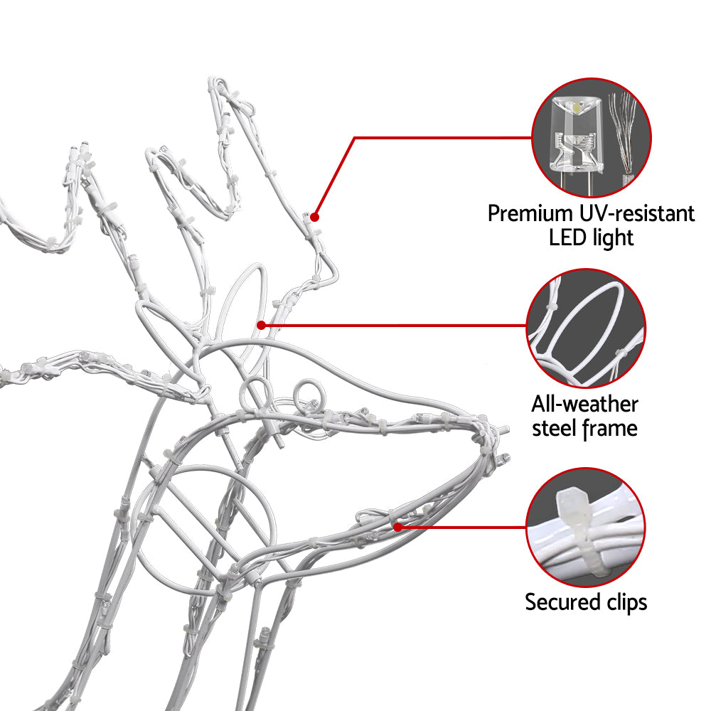 Jingle Jollys Christmas Motif Lights LED Rope Reindeer Waterproof Solar Powered