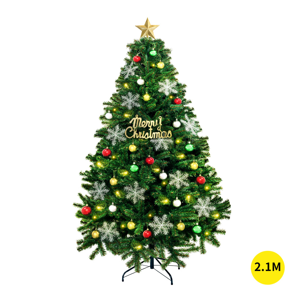 Christmas Tree Kit Xmas Decorations Colorful Plastic Ball Baubles with LED Light 2.1M Type2