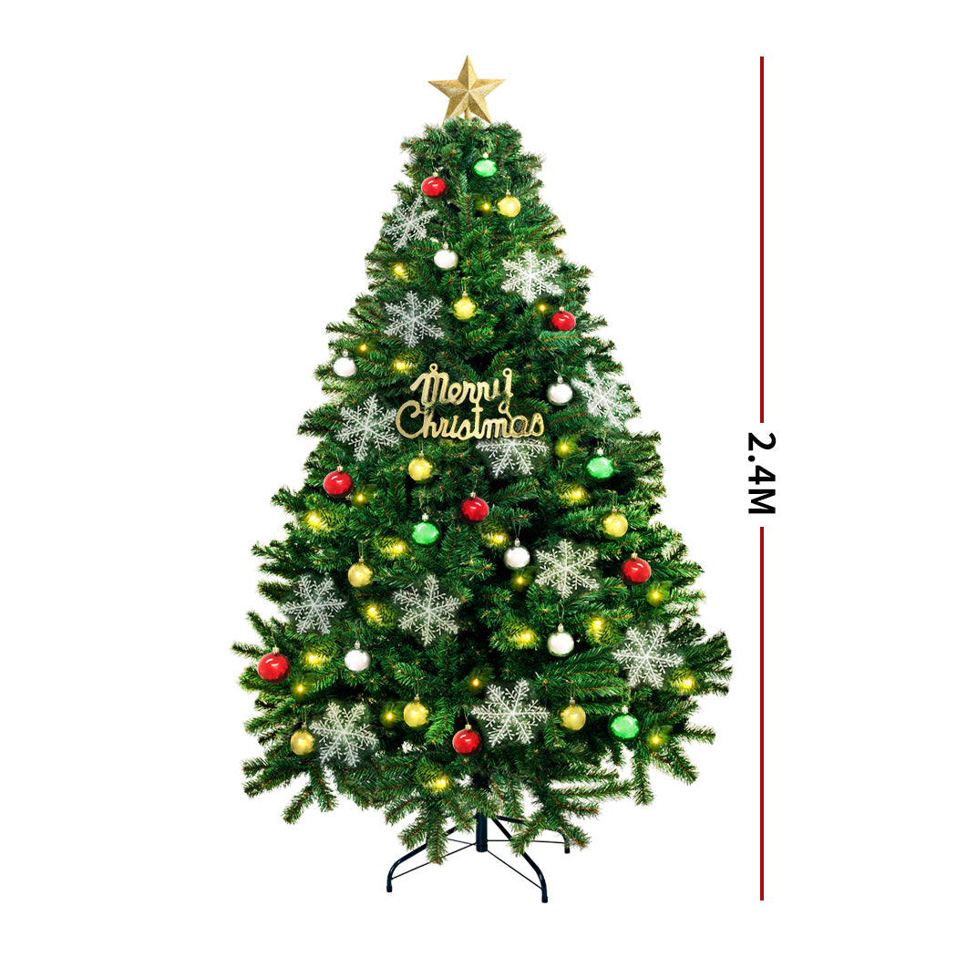 Christmas Tree Kit Xmas Decorations Colorful Plastic Ball Baubles with LED Light 2.4M Type2