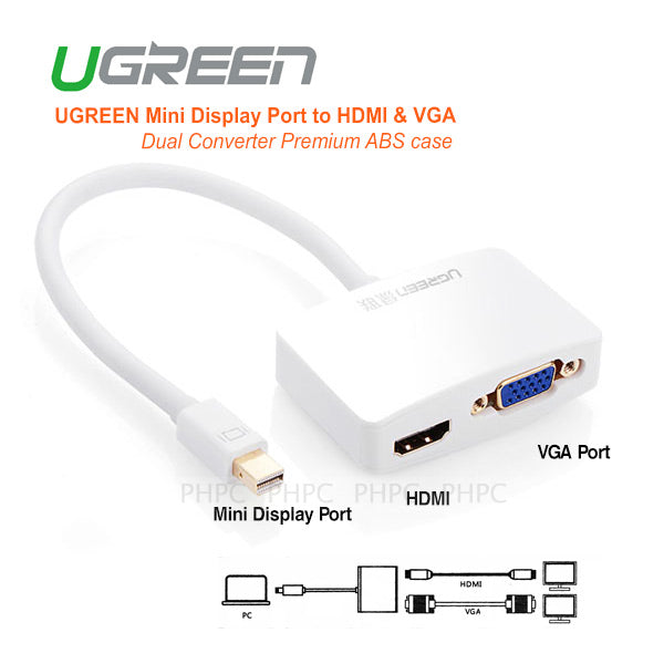 UGreen Mini Display Port to HDMI &amp; VGA Dual Converter Premium ABS case (10427 )