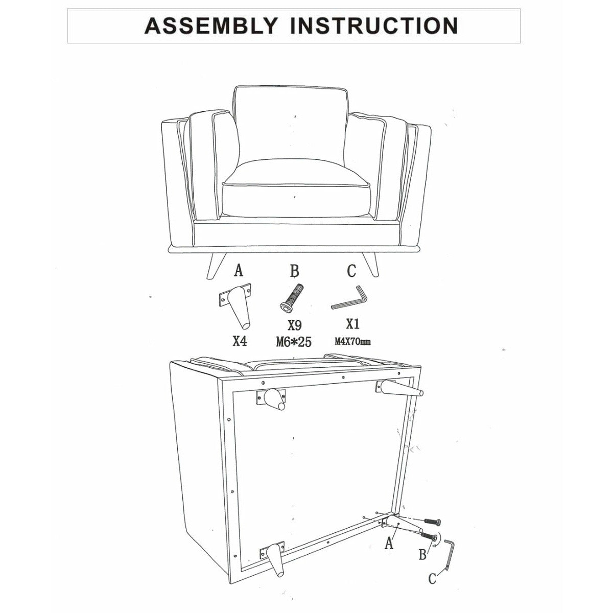 Single Seater Armchair Faux Leather Sofa Modern Lounge Accent Chair in Brown with Wooden Frame