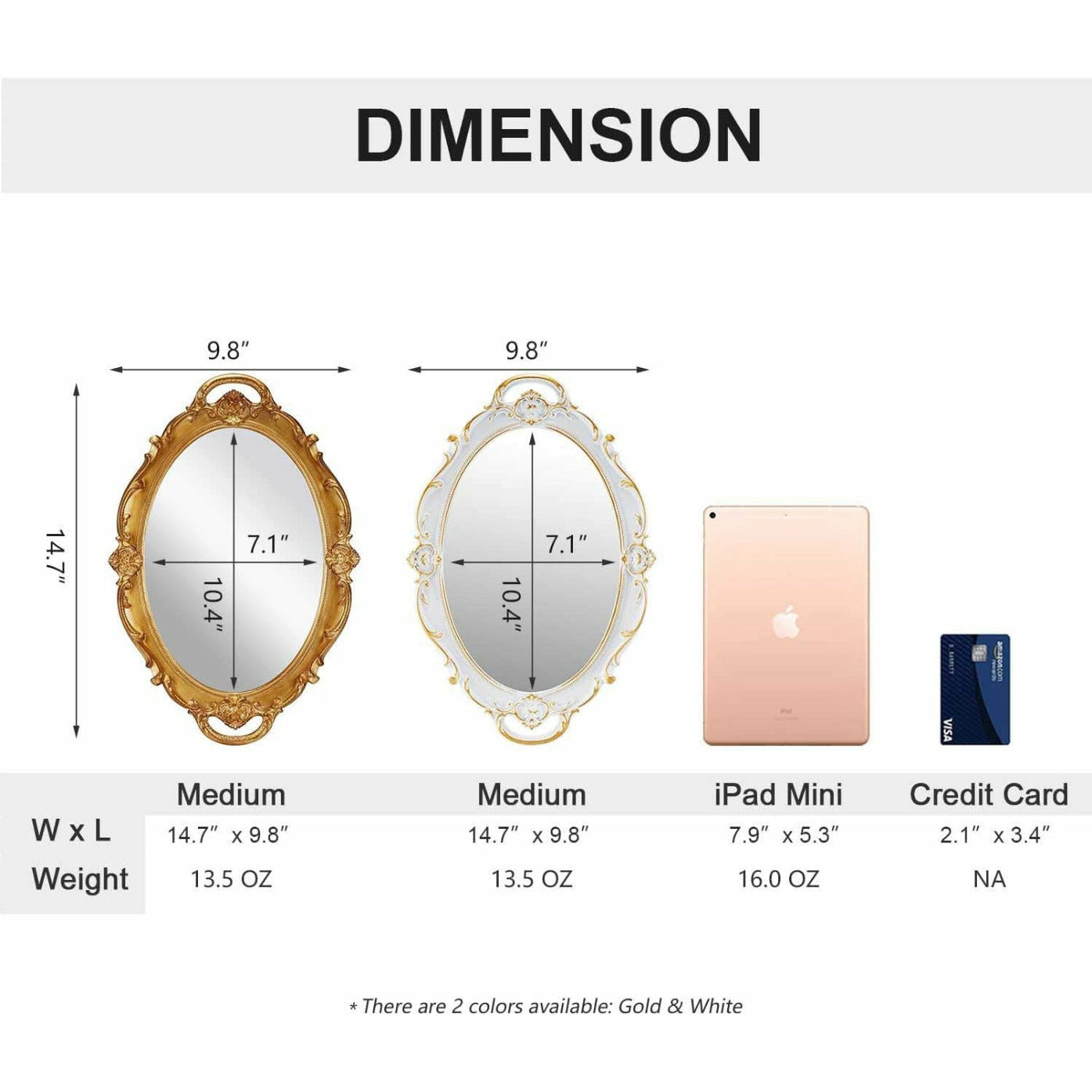 Oval Antique White 25 x 38 cm Vintage Carved Hanging Wall Mirror for Bedroom and Living-Room