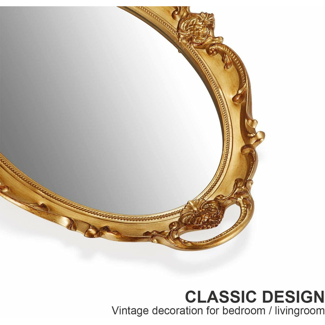 Oval Antique Gold 25 x 38 cm Vintage Carved Hanging Wall Mirror for Bedroom and Living-Room