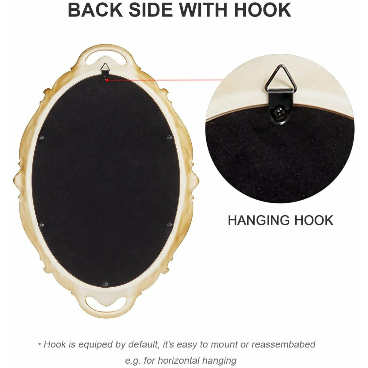 Oval Antique Gold 25 x 38 cm Vintage Carved Hanging Wall Mirror for Bedroom and Living-Room