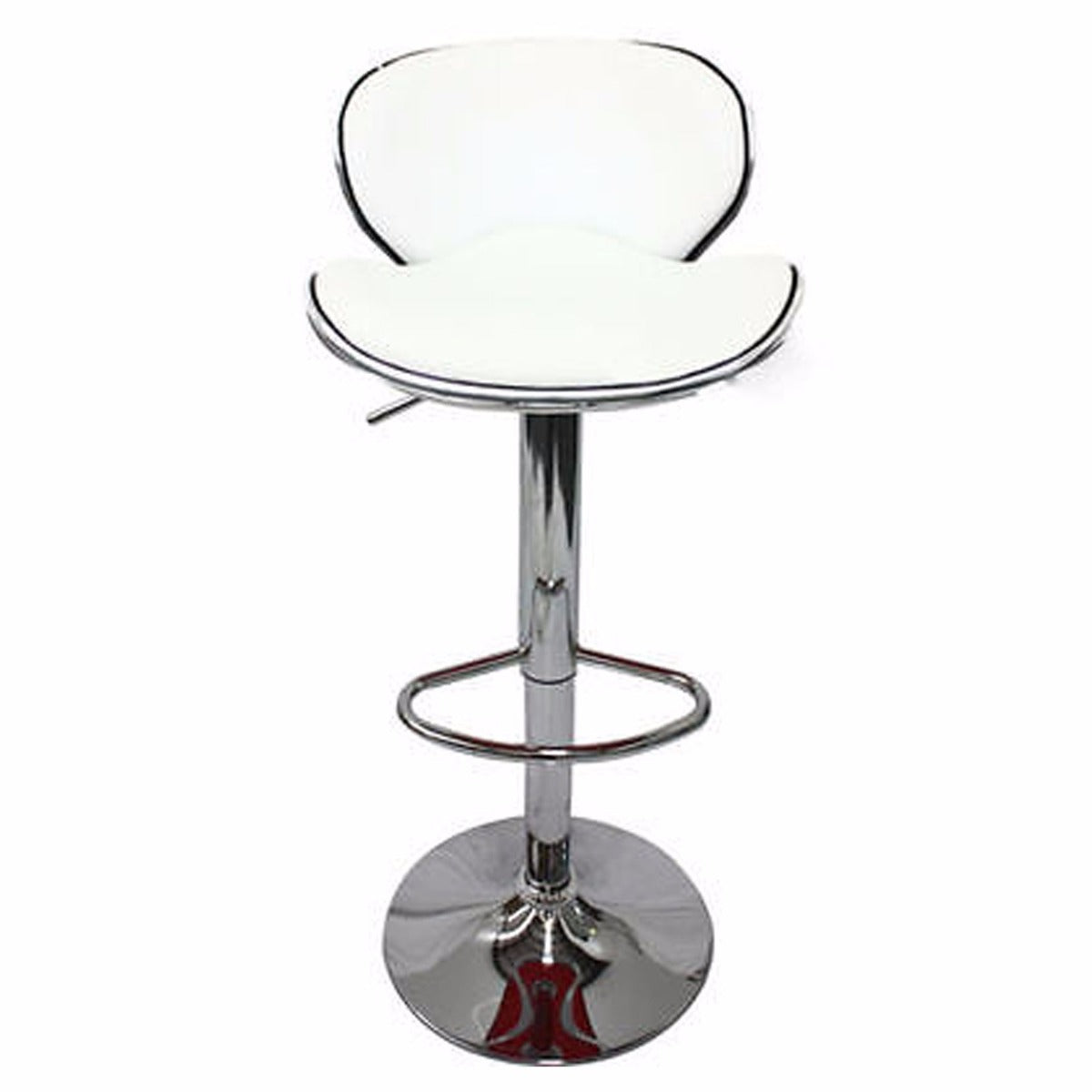 2X WhiteBar Stools Faux Leather Mid High Back Adjustable Crome Base Gas Lift Swivel Chairs