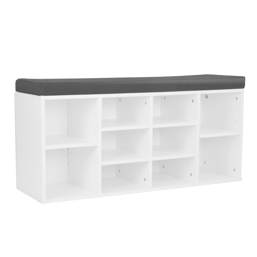 Shoe Rack Cabinet Organiser Grey Cushion - 104 x 30 x 45 - White