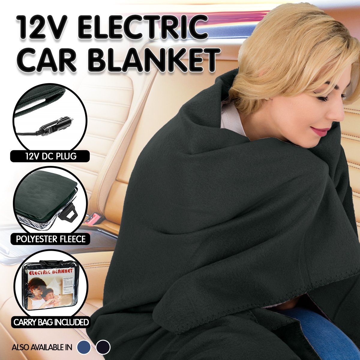Laura Hill Heated Electric Car Blanket 150x110cm 12V - Black