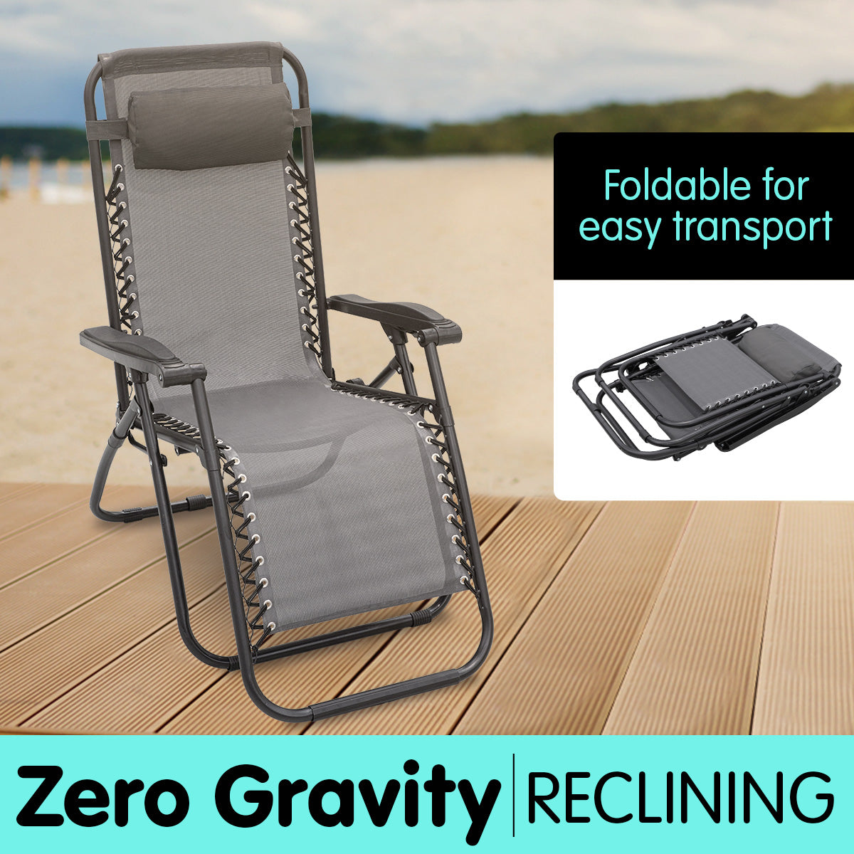 Zero Gravity Reclining Deck Chair - Grey