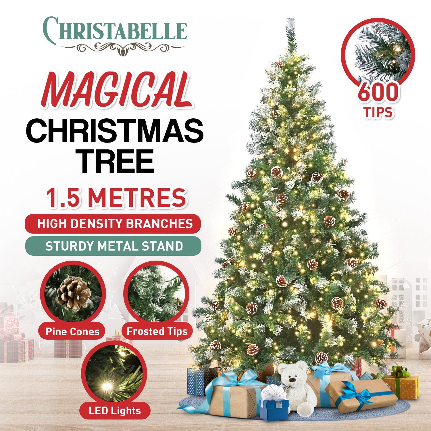 Christabelle 1.5m Pre Lit LED Christmas Tree with Pine Cones