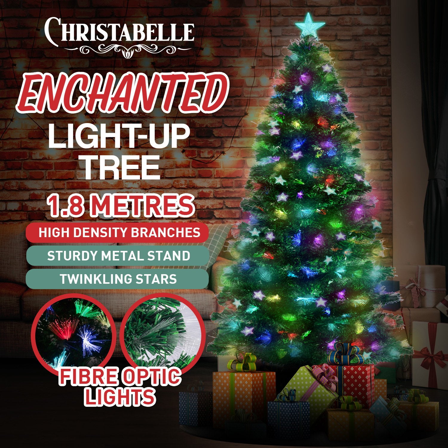 Christabelle 1.8m Enchanted Pre Lit Fibre Optic Christmas Tree Stars