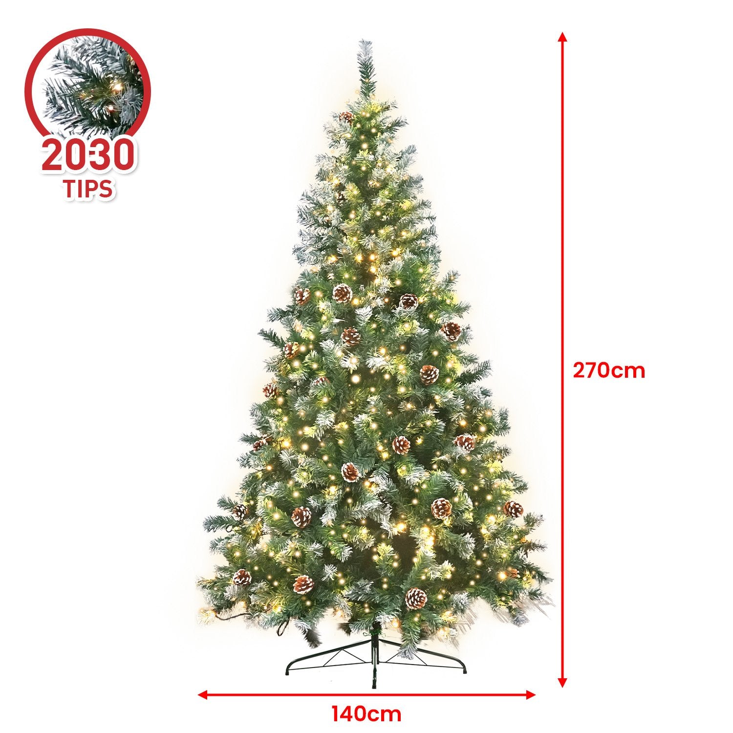 Christabelle 2.7m Pre Lit LED Christmas Tree with Pine Cones