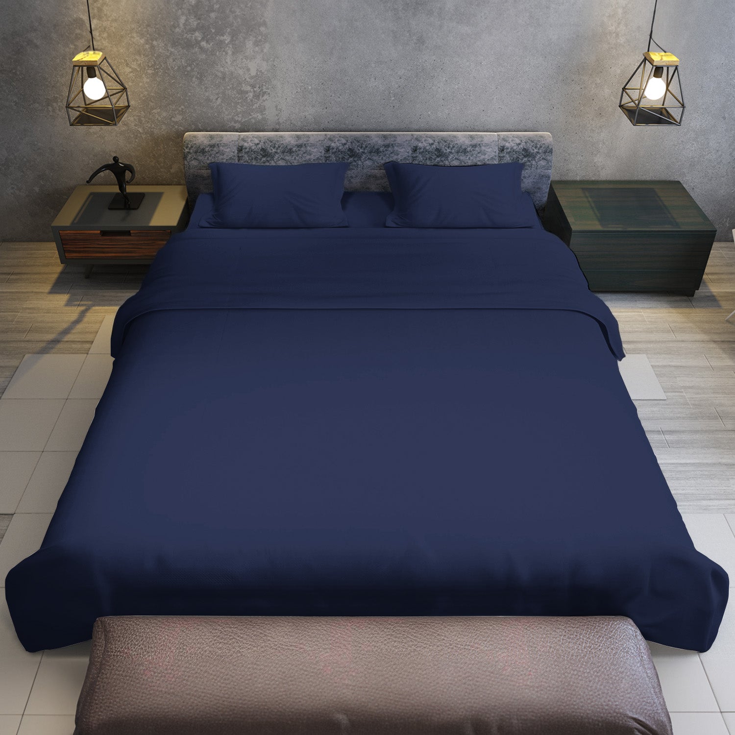 1000 Thread Count Cotton Rich King Bed Sheets 4-Piece Set - Navy