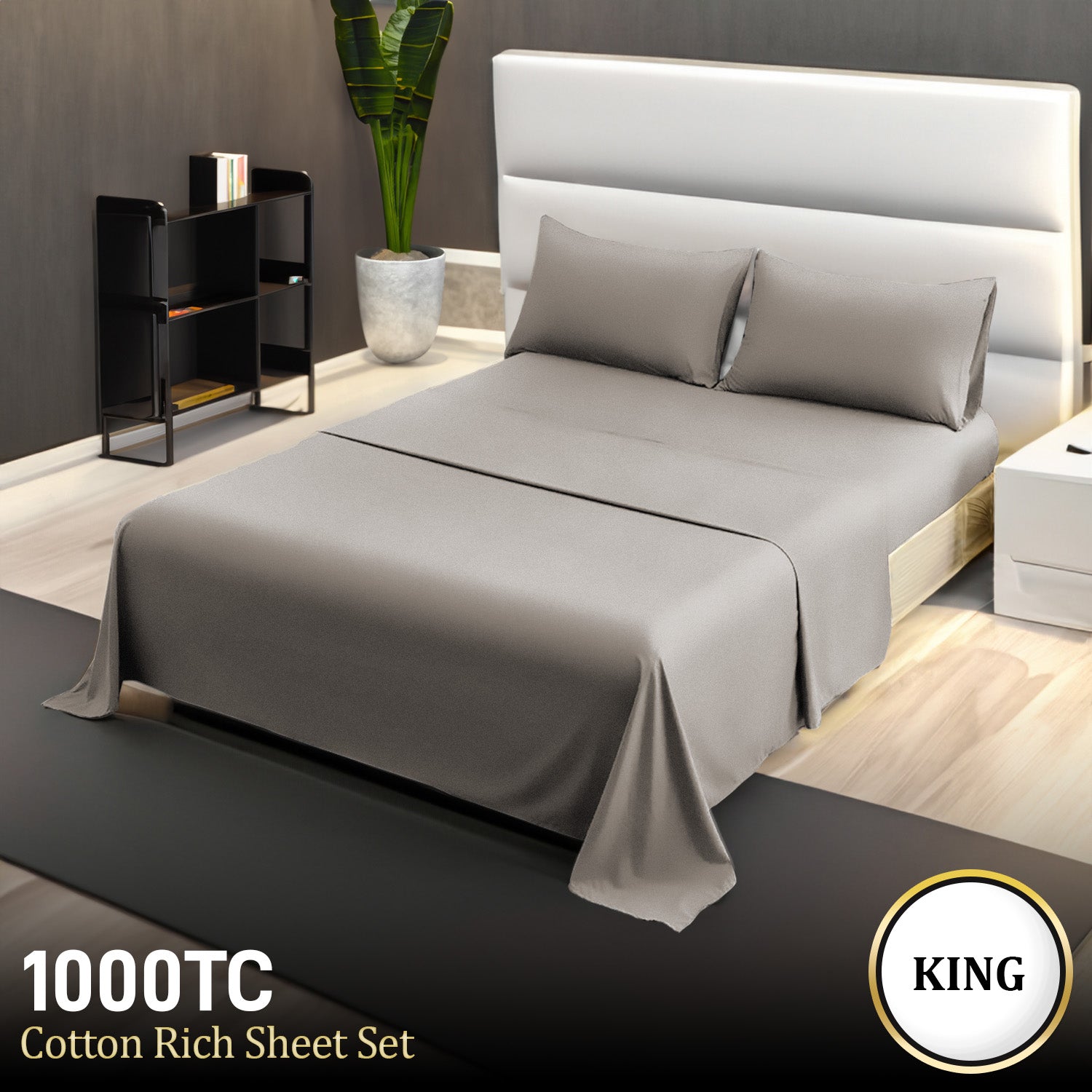 1000 Thread Count Cotton Rich King Bed Sheets 4-Piece Set - Silver