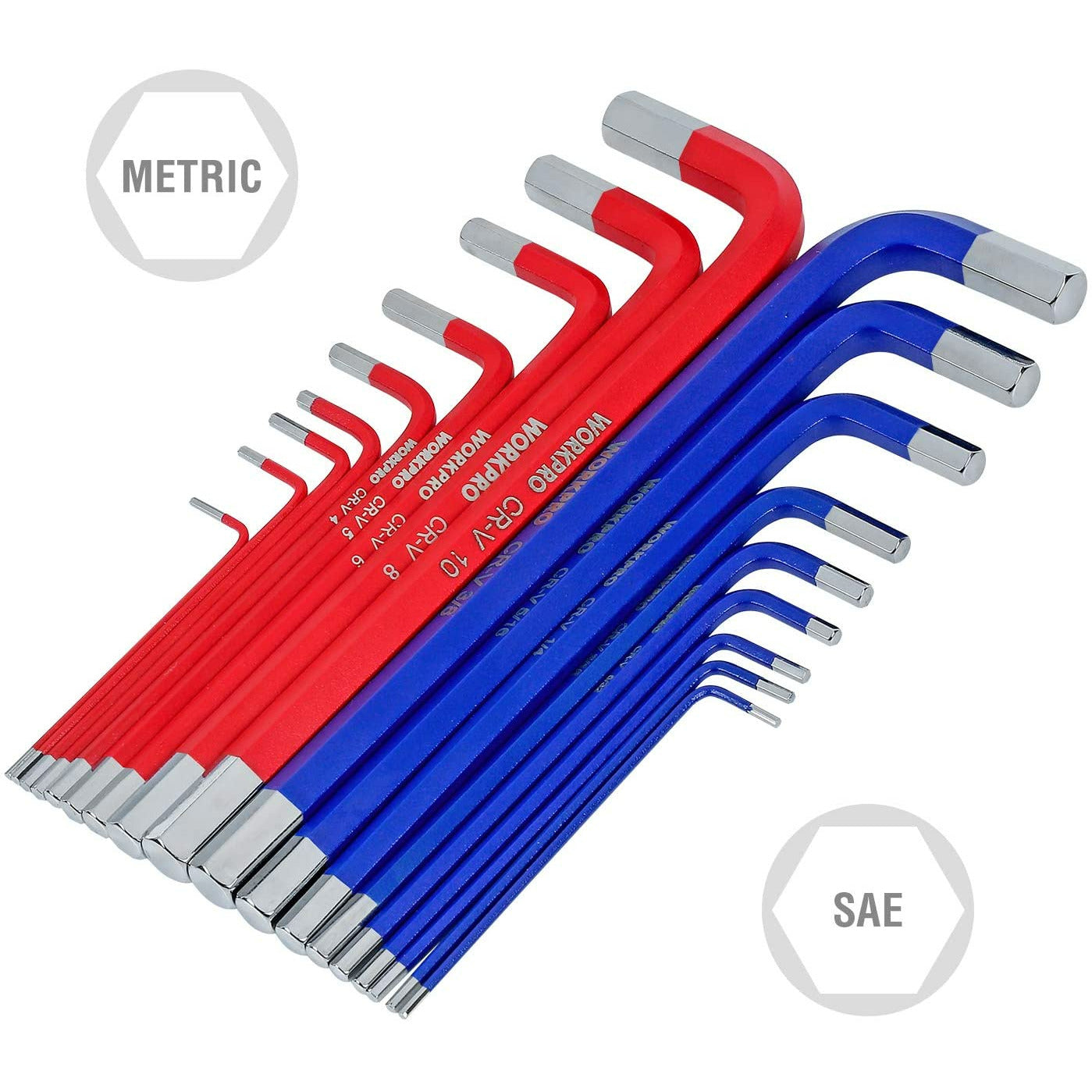 Workpro Hex Key Wrench Set Sae Metric Long Arm With Box 18Pcs