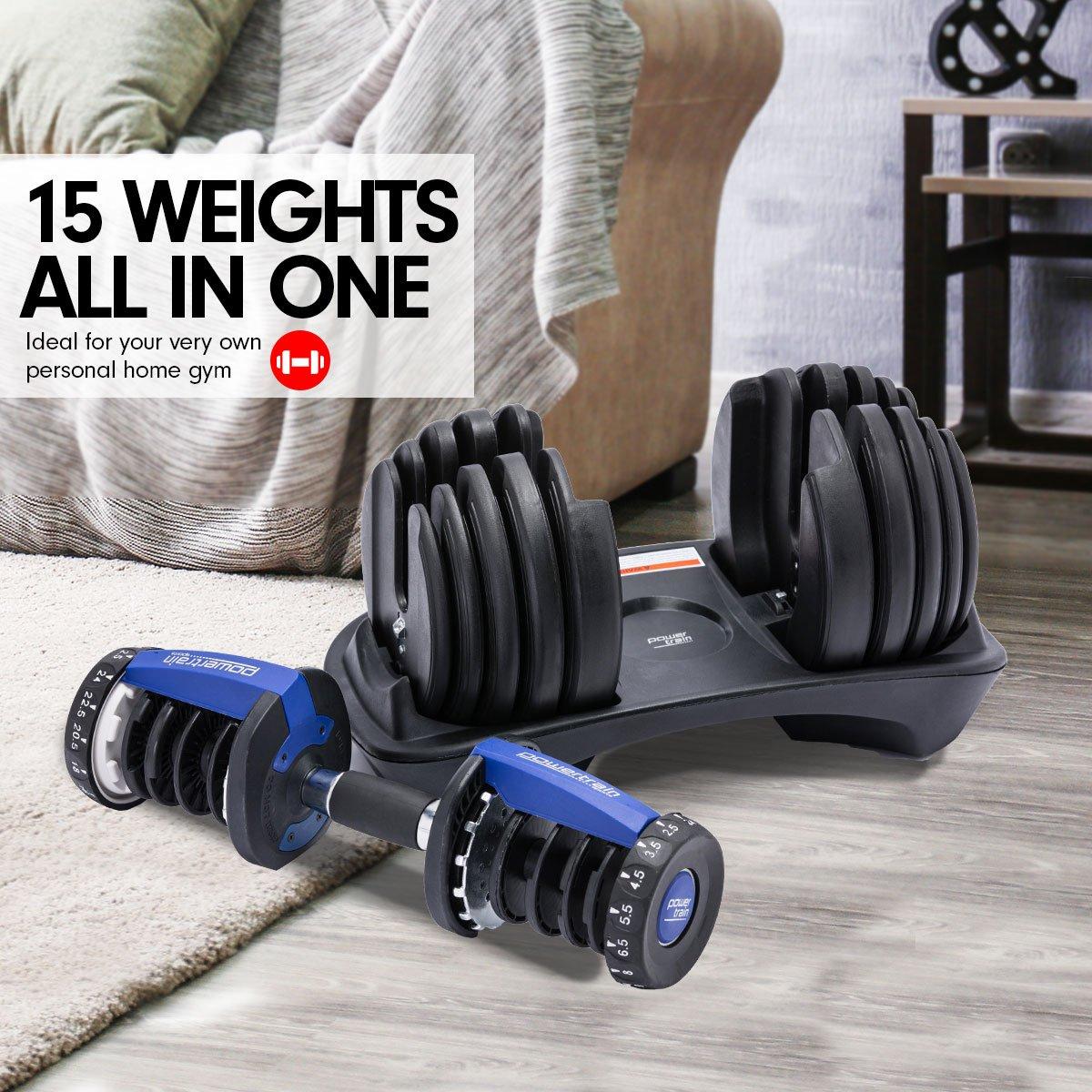 24KG Powertrain Adjustable Home Gym Dumbbell - Blue