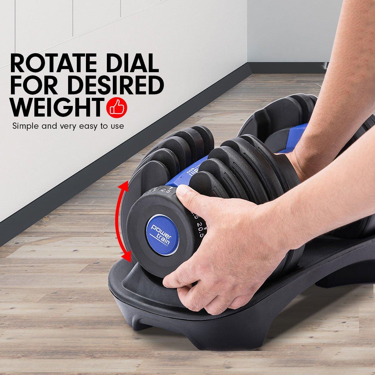48KG Powertrain Adjustable Dumbbell Set With Stand Blue