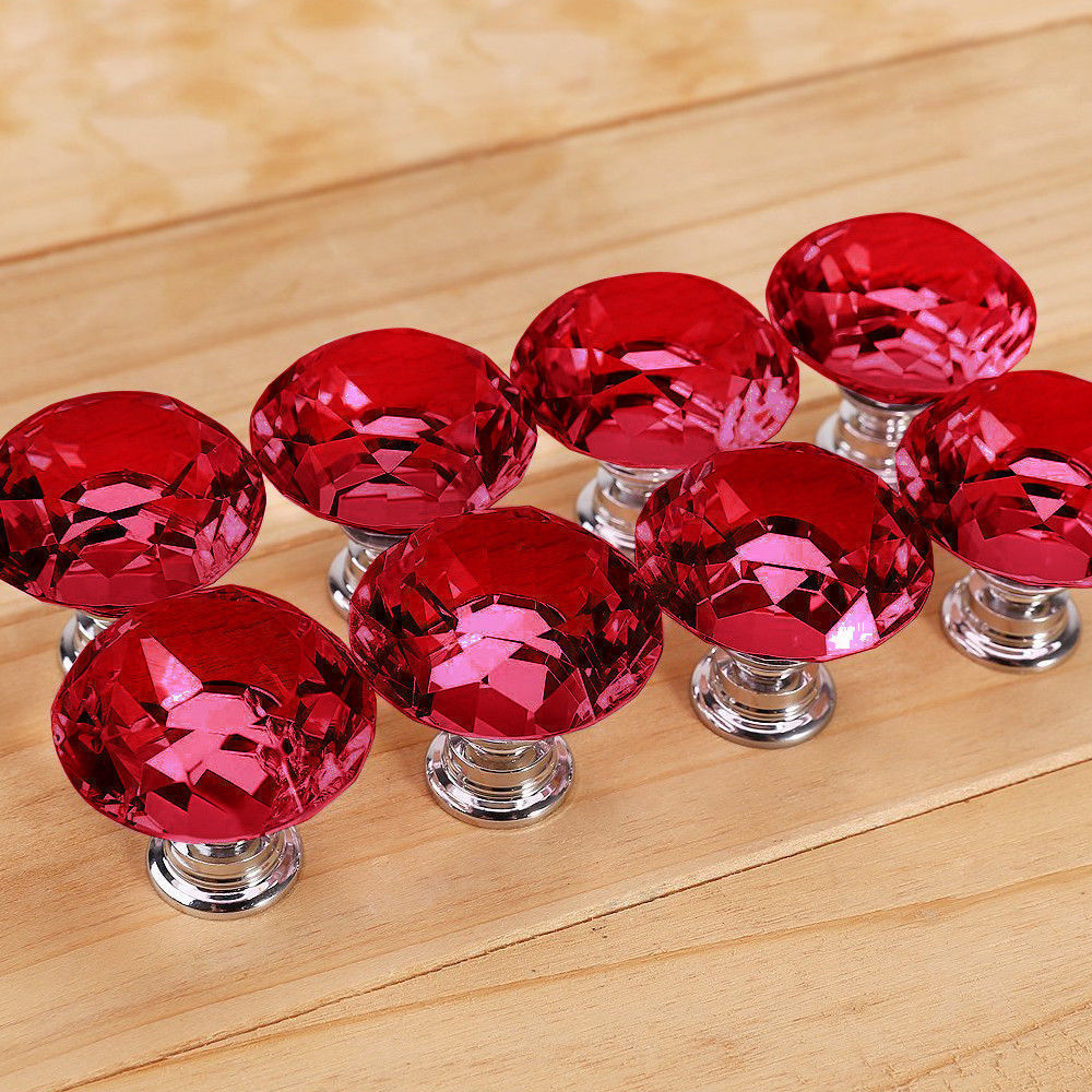 10 Pcs 40mm Red Diamond Shape Glass Door Knob Drawer Cabinet Handle