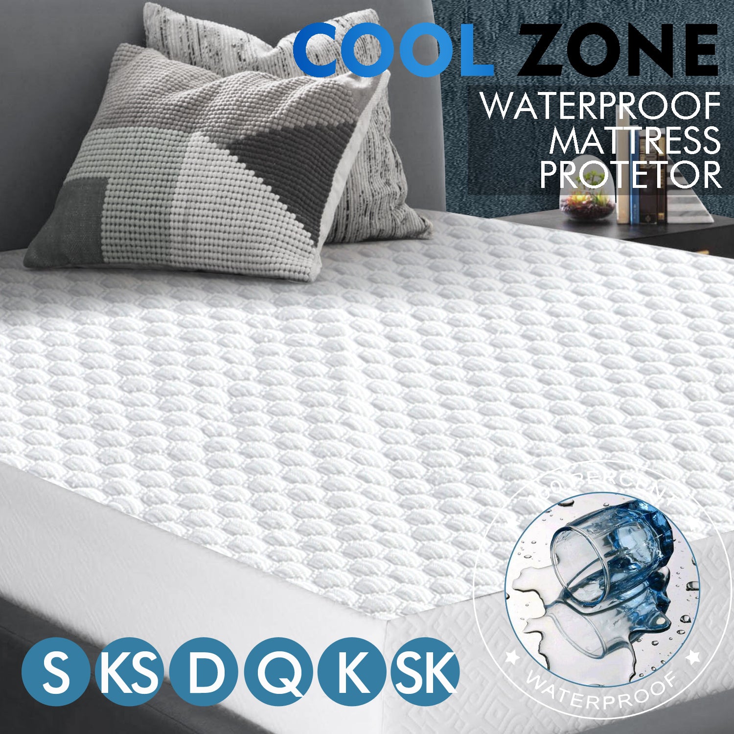 DreamZ Mattress Protector Topper Polyester Cool Cover Waterproof Super King