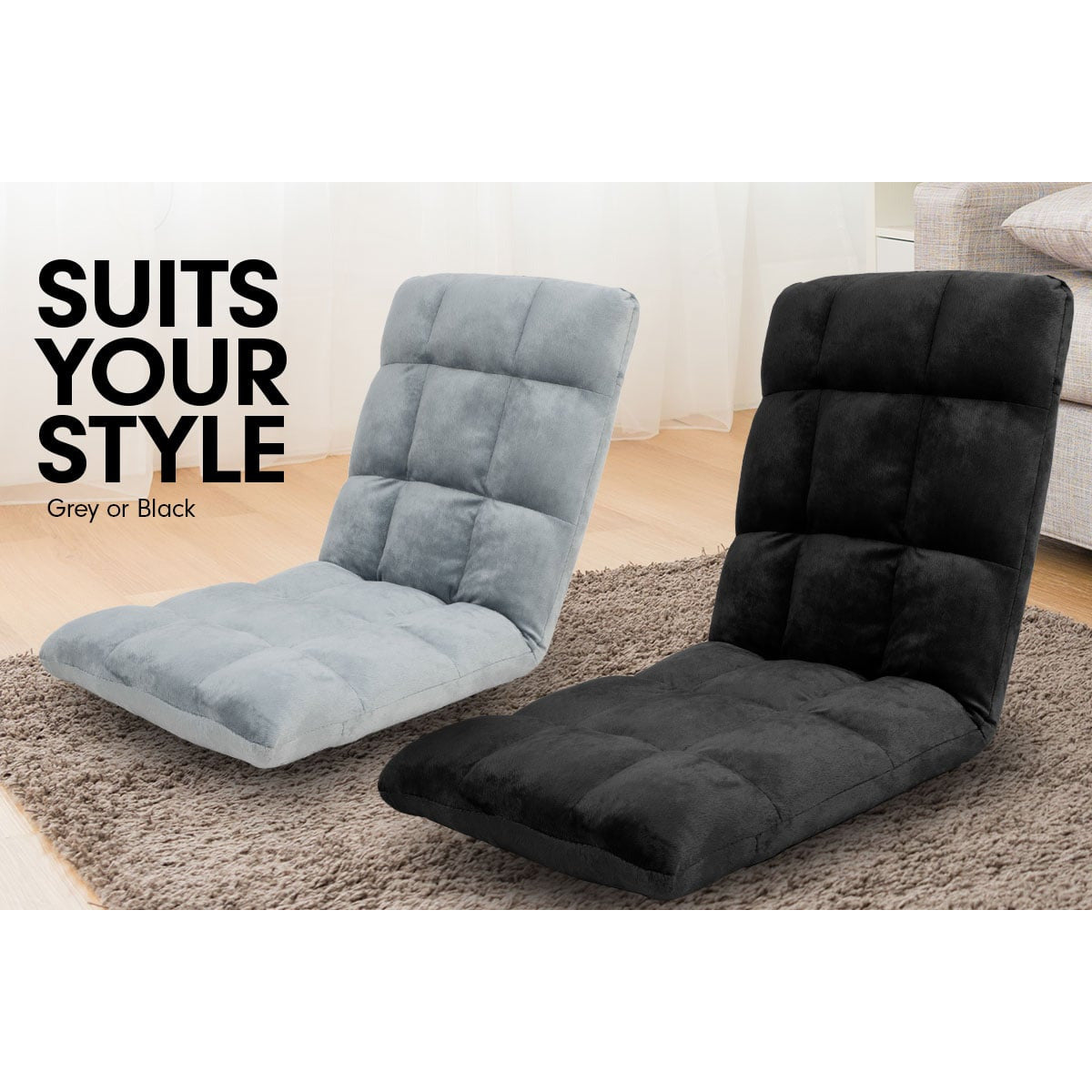 Adjustable Cushioned Floor Gaming Lounge Chair 99 x 41 x 12cm - Black
