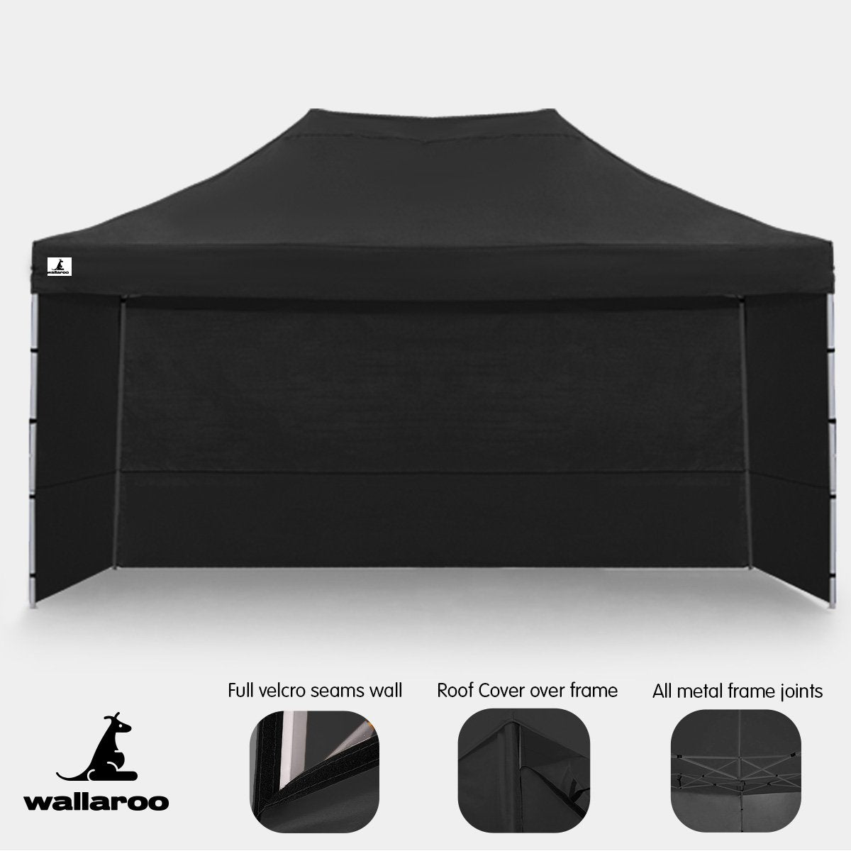 Gazebo Tent Marquee 3x4.5m PopUp Outdoor Wallaroo Black