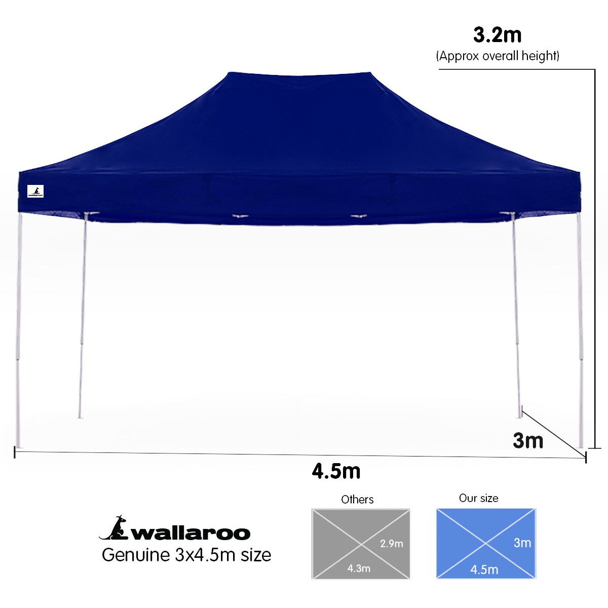 Gazebo Tent Marquee 3x4.5m PopUp Outdoor Wallaroo Blue